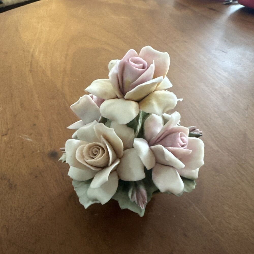 4”H X 4”D CAPODIMONTE ITALY ROSE BASKET ITALY ROSES PINK. MATTE FINISH!